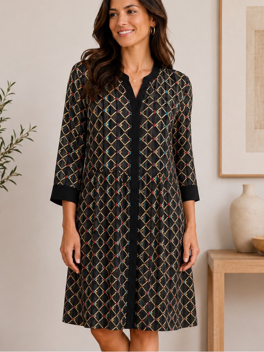 Ecetra Sheer Geometric Print shirt Dress